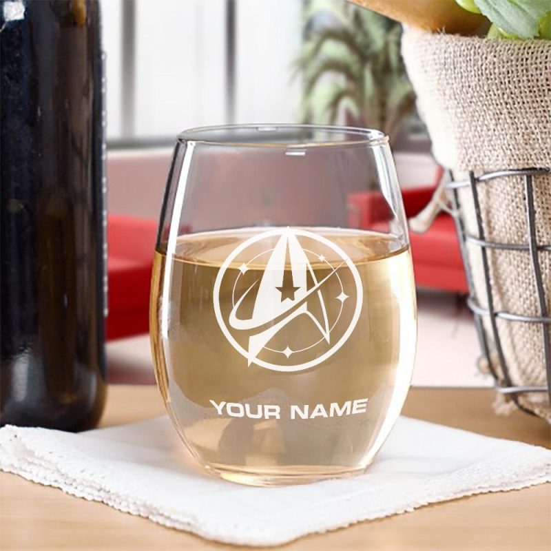 StarTrek Discovery StarfleetCommand Personalized Stemless Wine Glass Mockup