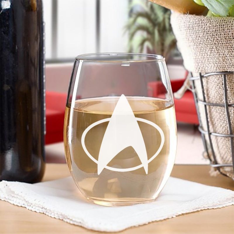 StarTrek TNG Delta LaserEngraved Stemless Wine Glass Mockup 1