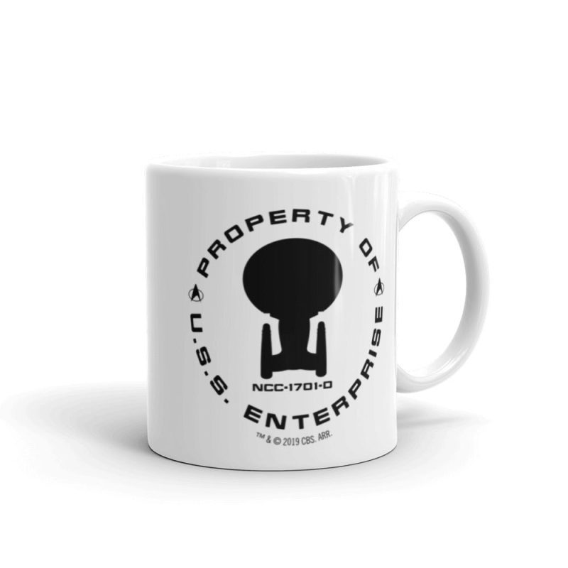 StarTrek TNG PropertyOfUSSEnterprise 11oz White Mug mockup Handle on Right