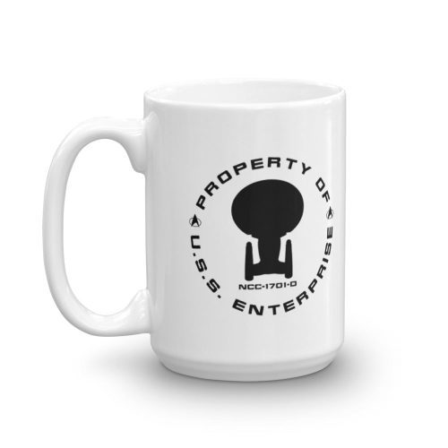 StarTrek TNG PropertyOfUSSEnterprise 15oz White Mug mockup Handle on Left 1