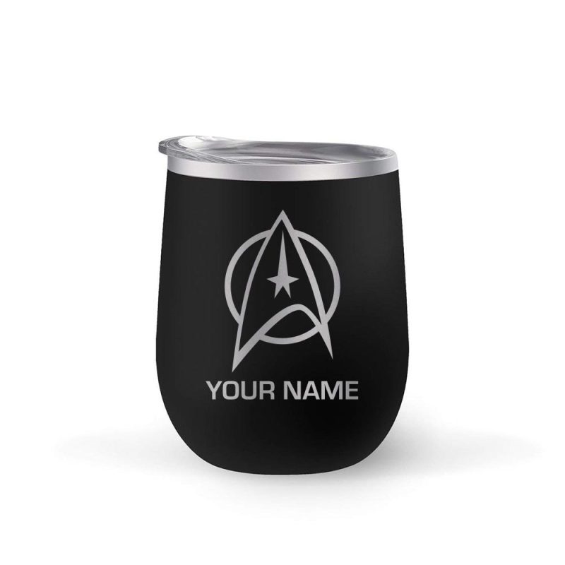 StarTrek TOS Delta Personalized 12oz StainlessSteel Wine Tumbler Mockup Black