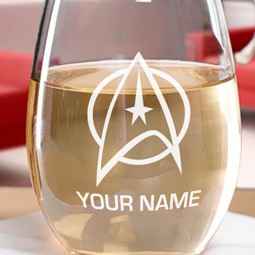 StarTrek TOS Delta Personalized Laser Engraved Stemless Wine Glass Mockup RO