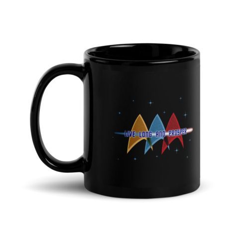 StarTrek TOS LiveLongAndProsperDelta 11oz Black Mug Mockup Handle on Left