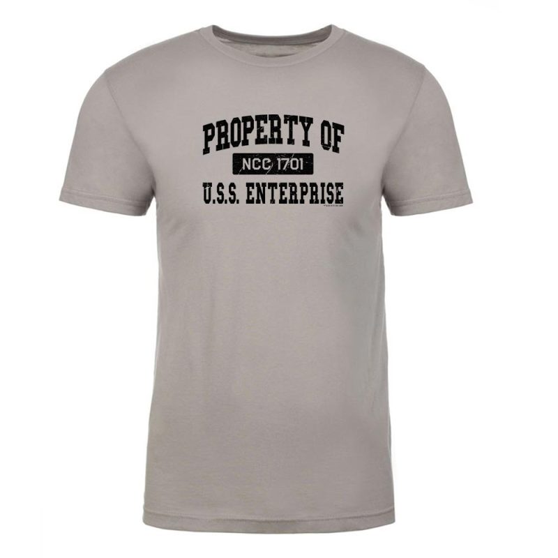 StarTrek TOS PropertyofUSSEnterprise1701 Adult ShortSleeve Tshirt Mockup LightGrey