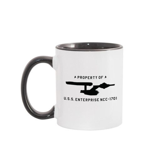 StarTrek TOS USSEnterprisePropertyofProfile 11oz TwoToneMug BlackWhite Mockup Left