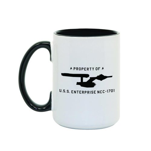 StarTrek TOS USSEnterprisePropertyofProfile 15oz TwoToneMug BlackWhite Mockup Left