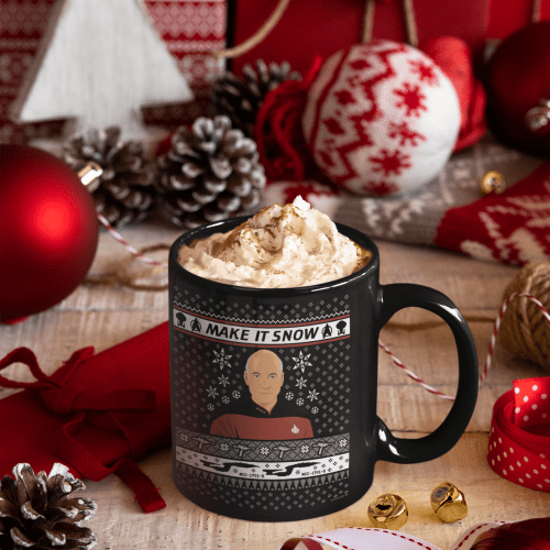 mockup of an 11 oz coffee mug surrounded by xmas decorations 30649