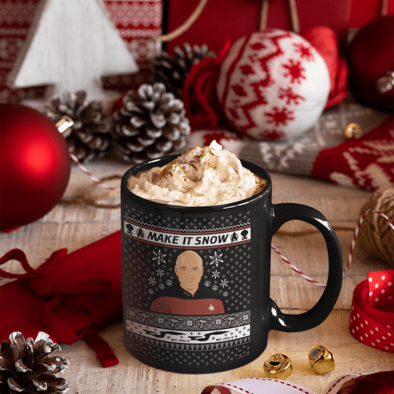 mockup of an 11 oz coffee mug surrounded by xmas decorations 30649