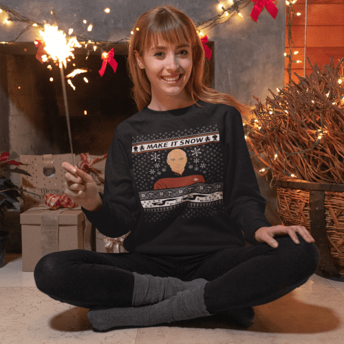 sweatshirt mockup featuring a woman celebrating christmas 18054